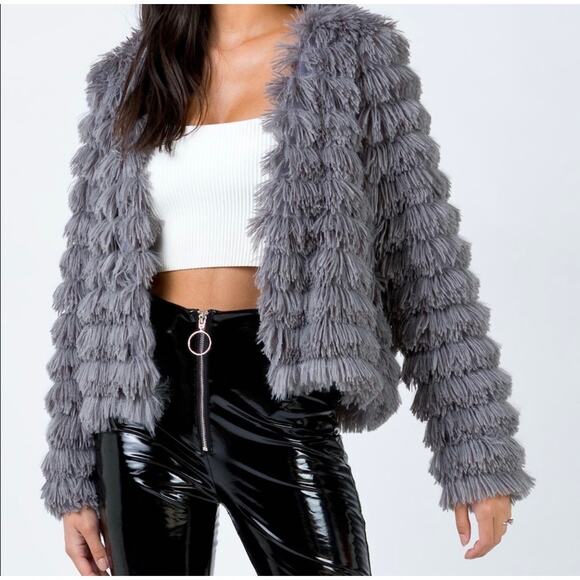 Princess Polly Shaggy Faux Fur Coat Gray XS/Small - Picture 1 of 6
